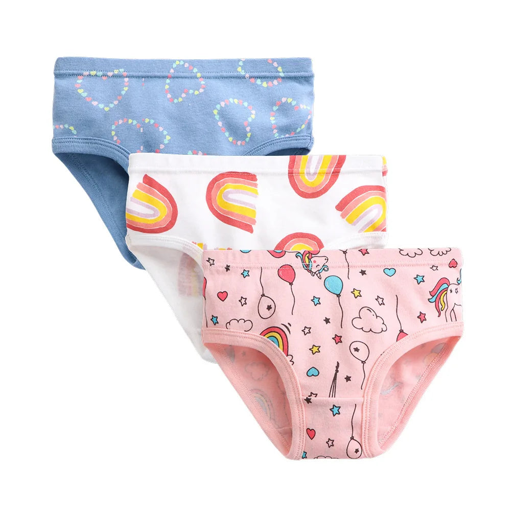 Girls' Cotton Underwear Set – Soft, Breathable & Stretchy Briefs with Fun Prints