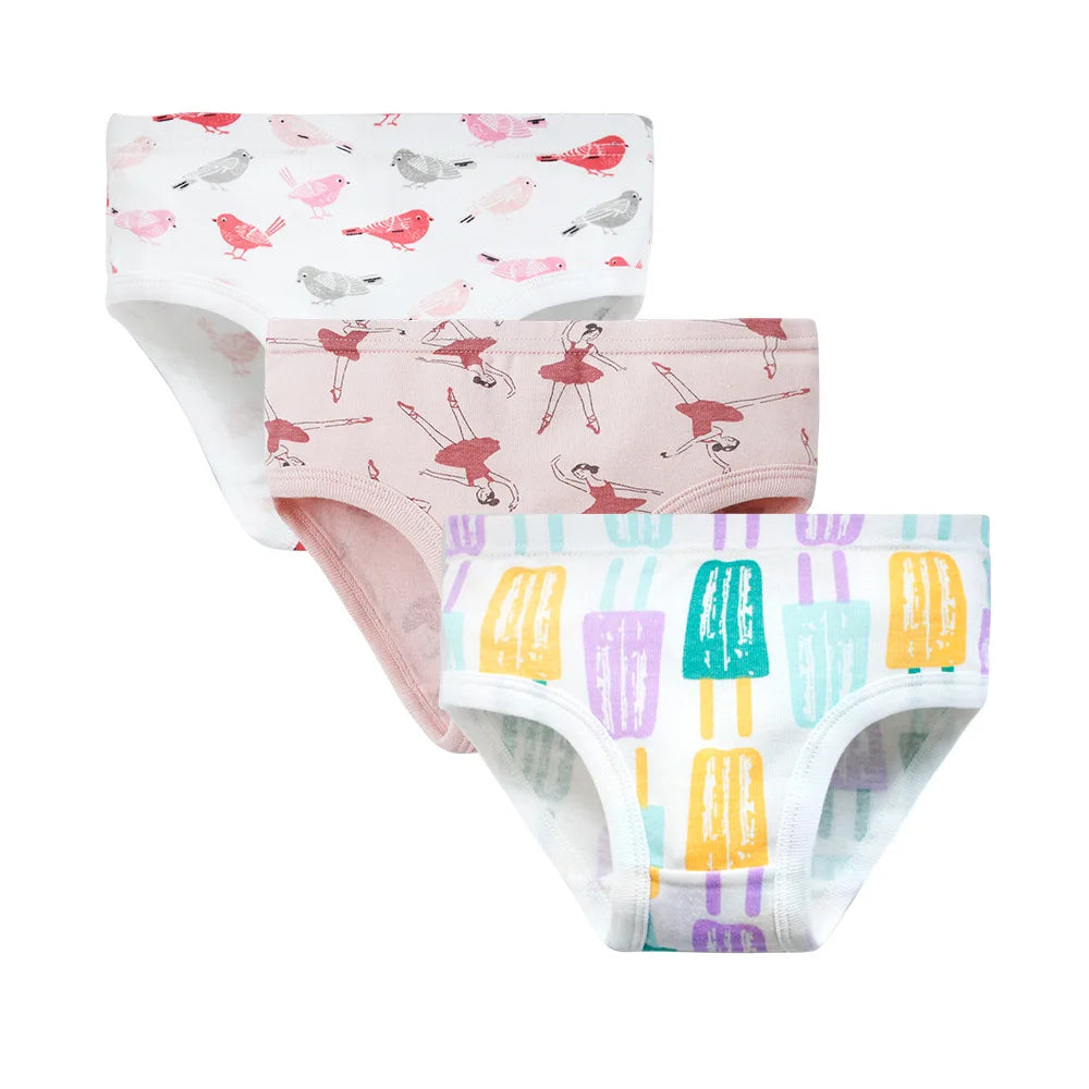 Girls' Cotton Underwear Set – Soft, Breathable & Stretchy Briefs with Fun Prints