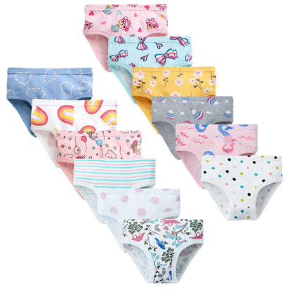 Girls' Cotton Underwear Set – Soft, Breathable & Stretchy Briefs with Fun Prints