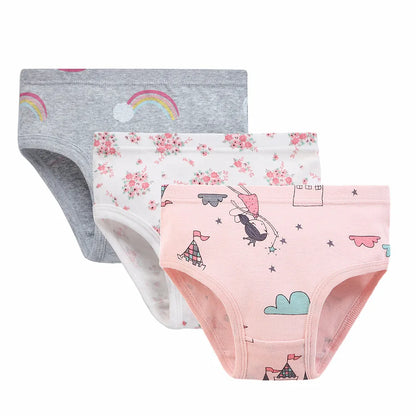 Girls' Cotton Underwear Set – Soft, Breathable & Stretchy Briefs with Fun Prints