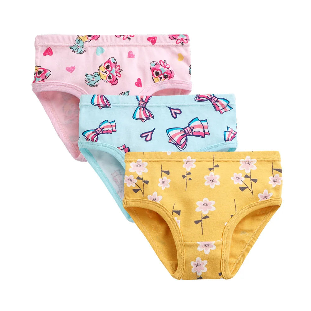 Girls' Cotton Underwear Set – Soft, Breathable & Stretchy Briefs with Fun Prints