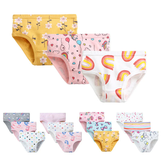 Girls' Cotton Underwear Set – Soft, Breathable & Stretchy Briefs with Fun Prints