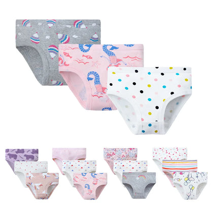 Girls' Cotton Underwear Set – Soft, Breathable & Stretchy Briefs with Fun Prints